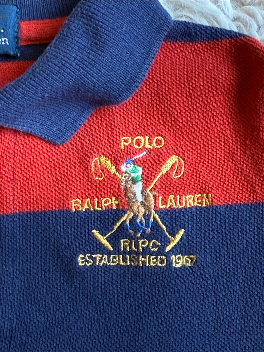 🐎Ralph Lauren Red & Navy Wide-Stripe Polo 12 months